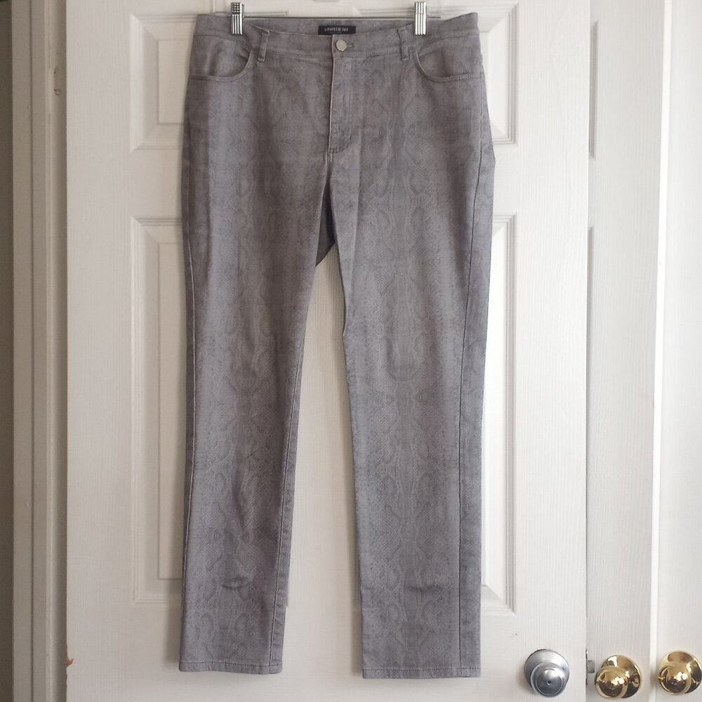 Lafayette 148 Gray Snakeskin Print Stretch Straight Leg Jeans
